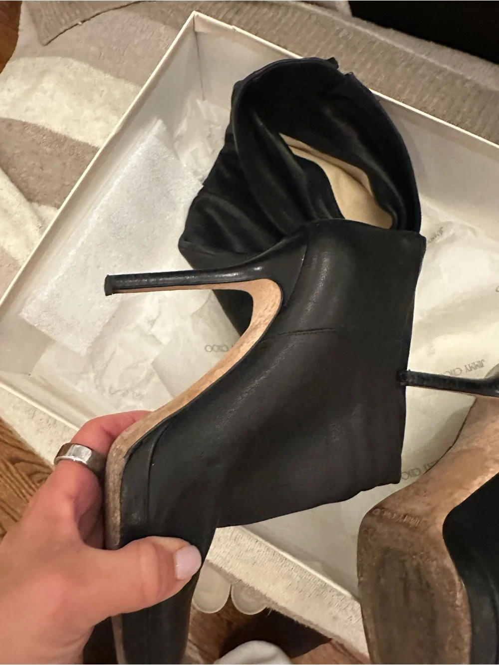Jimmy Choo Black Over-the-Knee Pointed-Toe Leather Boots